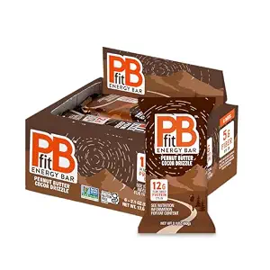 PBfit Peanut Butter Cocoa Drizzle Energy Bars, 12g Protein, 5g Fiber, Gluten Free, Vegan, Plant-Based, Non-GMO, 2.1 Oz (Pack of 6)