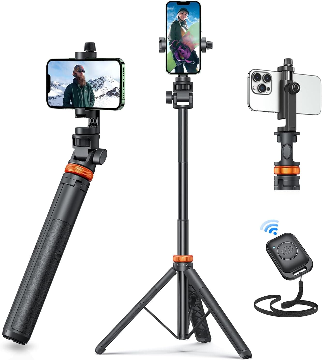 EUCOS 62" Phone Tripod, Tripod for iPhone & Selfie Stick with Remote, Extendable Cell Phone Stand & Ultimate Phone Holder, Solidest Phone Stand Compatible with iPhone/Android