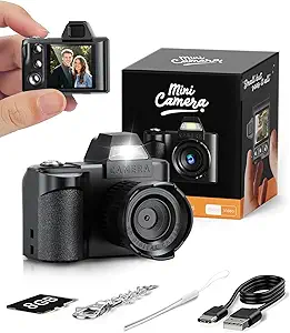 Mini Keychain Digital Camera,1080P Tiny Portable Camera with 4X Zoom, 8GB SD Card & Full Accessories, Ideal Birthday & Festival Gifts for Girls Boys, Teenagers, Adult Beginners
