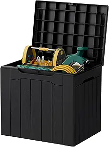 32 Gallon Deck Box Outdoor Indoor Waterproof Storage Box for Patio Furniture, Pool Accessories, Garden Tools, and Cushion Storage, Black