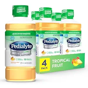 Pedialyte AdvancedCare Electrolyte Solution Has PreActivPrebiotics | Hydration Drink | Tropical Fruit, 1 Liter, Pack of 4