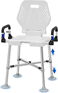 Shower Chair for Seniros Elderly Handicap Disabled or Bariatric Adults with Arms and Back, Bench Seat for Inside Shower stall and Bathroom Bath Tub Seats Adjustable Stool Heavy Duty 500 lbs sit Chairs