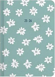 Letts of London® Daisies Academic Weekly/Monthly Planner, August 2025 to July 2026, Week-to-View, Sewn Binding, Multilingual, A6 Size, 5.875" x 4.125", Mint (C031869-26)