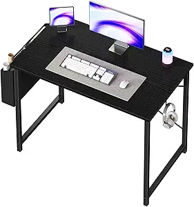 OLIXIS Computer Desk 40 Inch Home Office Desks for Small Spaces, Gaming Writing Study Work Table with Storage Bag and Headphone Hook for Bedroom, Black