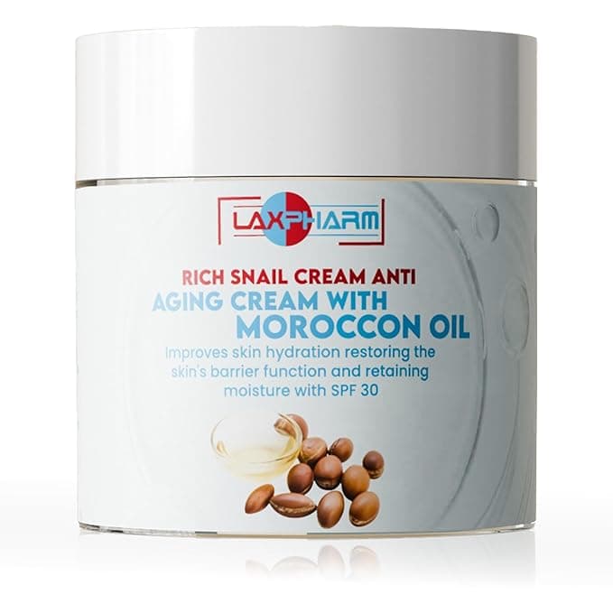 Snail Mucin &amp; Moroccan Oil Facial Cream with SPF 30 Sunscreen - Broad Spectrum UVA/UVB Protection