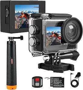 SVBONY SVGo2 4K30FPS Underwater Camera, EIS 2.0 Dual Touch-Screen Waterproof Camera Underwater, 50MP 5X Zoom, Remote Action Camera with Floating Selfie Stick, 2 Batteries for Snorkeling, Skiing