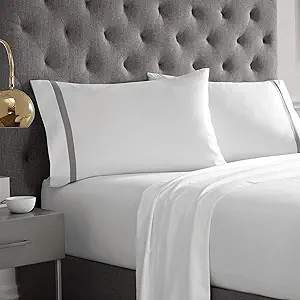 Martex Luxury 200 Series Ultra-Soft Microbrushed Hotel King White/Light Grey Pillowcase Pair