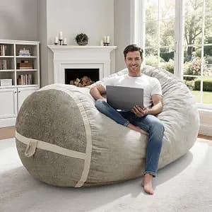 4FT Bean Bag Chair Beanbag Chair for Adult with Memory Foam Filled | Beanbag Chair with Soft Faux Fur Cover,Comfy Bean Bag Sofa Lounger for Living Room,Game Room,Bedroom（Lightgrey with Beige）