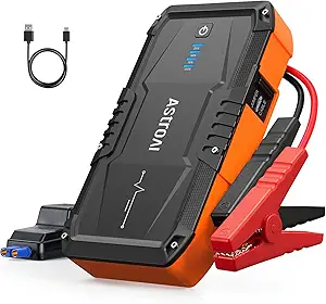 AstroAI S8 Car Battery Jump Starter, Car Jumper Starter Battery Pack for Up to 6.0L Gas & 3.0L Diesel Engines, 12V Portable Jump Box with 3 Modes Flashlight and Jumper Cable (Orange)