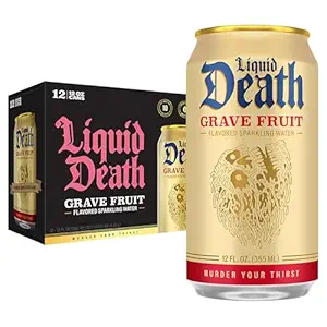 Liquid Death Soda-Flavored Sparkling Water - Grave Fruit (Grapefruit Flavor), Less Sugar*, Huge Flavor, No Caffeine, No Artificial Sweeteners, 12 Fl Oz (Pack of 12)