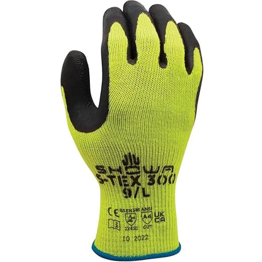 SHOWA S-TEX 300 Natural Rubber Latex Palm Coated A4 Cut Resistant Safety Glove with Stainless Steel/Poly Liner, 10-Gauge, for Vending Machines, Small (12 Pair)