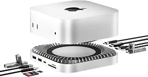 Mac mini M6, M5 Pro, M4 Dock with 4K@60 HDMI, 8TB M.2 NVMe SSD Enclosure, Mac mini Hub & Stand for Mac mini M6, M5 Pro, M4 (10G USB A/C, 5G USB A*2, USB-C Charge, SD/TF, Audio)