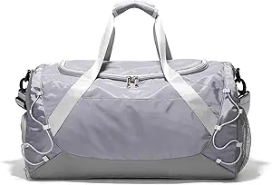 Gym Bag for Women Men Duffle Bag for Travel with Shoes Compartment and Wet Pocket Small Carry on Weekender Bags for Sports Overnight Fitness Yoga Dance Workout Swimming Hospital Tote (Grey)