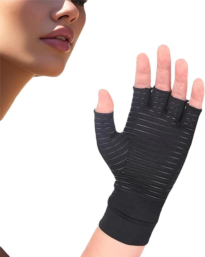 Compression Arthritis Gloves for Women and Men,Copper Infused Black Fingerless Apparel Gloves Breathable Comfort.