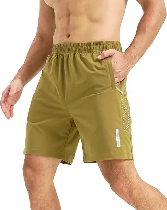 Men's Athletic Shorts Quick Dry Workout Shorts 7" Lightweight Gym Sports Basketball Tennis Golf Running Jogging Hiking Linerless Army-Green