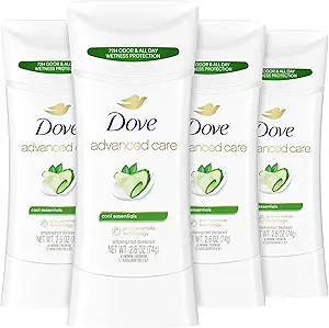 Dove Advanced Care Antiperspirant Deodorant Stick Cool Essentials 4 ct for helping your skin barrier repair after shaving 72 hour odor control and sweat protection with Pro Ceramide Technology 2.6 oz