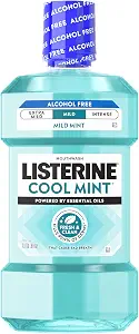 Listerine Cool Mint Alcohol-Free Mild Mouthwash, Oral Rinse Kills 99.9% of Germs that Cause Bad Breath, Less Intense Taste, Mild Mint Flavor, 1 L