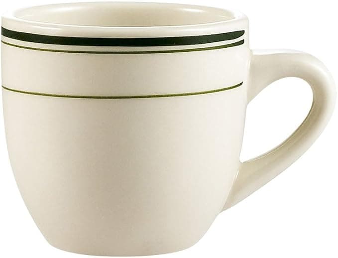 CAC China GS-35 2-1/2-Inch Greenbrier 3.5-Ounce Green Band Stoneware A.D. Cup, American White, Box of 36