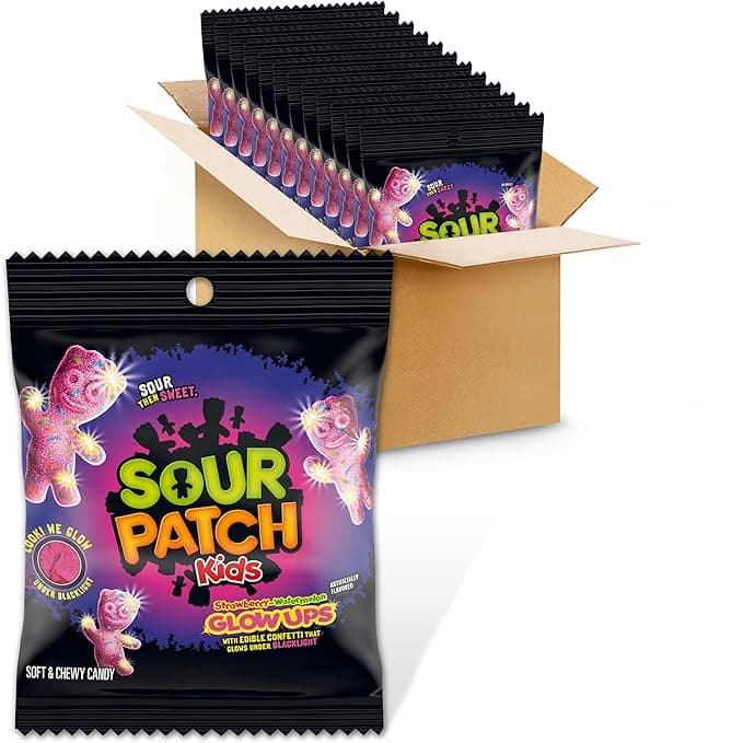 SOUR PATCH KIDS Glow Ups Strawberry-Watermelon Soft &amp; Chewy Candy, Bulk Candy, 12-3.08 oz Bags