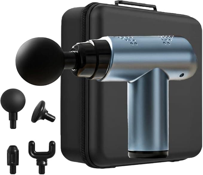 OVENTE Massage Gun Deep Tissue for Full Body Neck Back Pain Relief, Lightweight Handheld Muscle Percussion Massager Device with 4 Massage Heads, 6 Strength Level and Portable Case, Black HGM01446GB