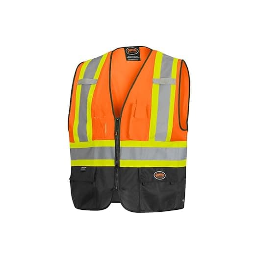 Pioneer Safety Vest, Hi Vis Reflective Solid Neon, 8 Pockets, Zipper, Adjustable for Construction, Traffic, Survey Work – Multiple Colors
