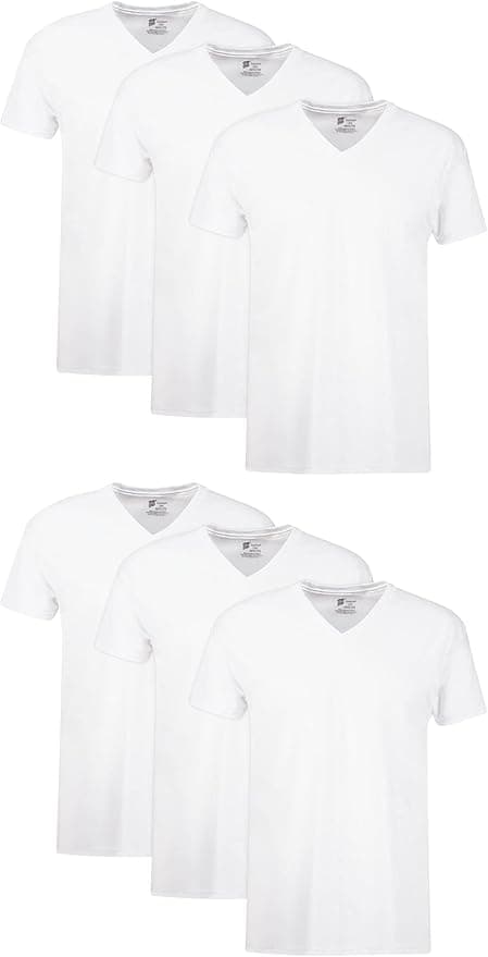 Hanes Mens Hanes Men&#x27;s V-Neck Undershirt, Cotton Moisture-Wicking White Tee Undershirts, 6 &amp; 12 Pack