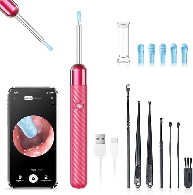 Ear Wax Removal - 1080P Camera Earwax Remover Tool - Ear Canal Cleaner - Ear Cleaning Kit - Ear Camera for iOS &amp; Android (Pink)