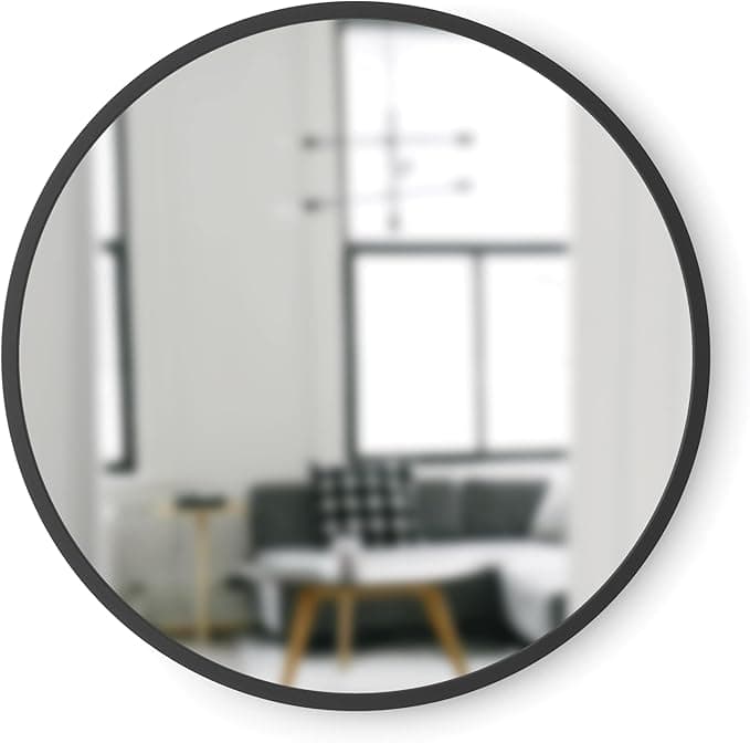 Umbra, Black Hub Rubber Frame-18-Inch Round Mirror for Entryways, Washrooms, Living Rooms and More, Doubles as Modern Wall Art, 18-Inch