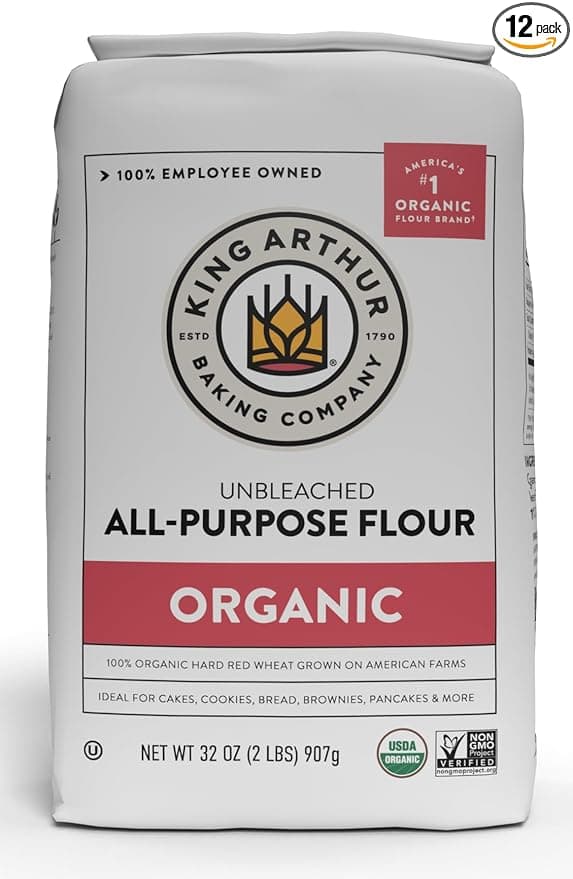King Arthur, 100% Organic All-Purpose Flour Unbleached, Non-GMO Project Verified, No Preservatives, 2 Pounds (Pack of 12)