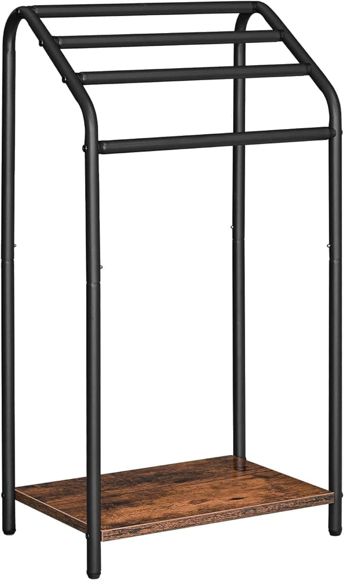 HOOBRO Freestanding Towel Rack, 4 Tier Blanket Rack Stand, 16.3&quot;L x 11.2&quot;W x 31.3&quot;H, Blanket Ladder Holder, Quilt Rack, Drying and Display Rack, Living Room, Bathroom, Rustic Brown and Black BF64LB01