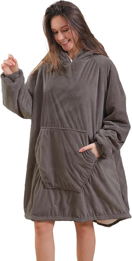 Oversize Wearable Blanket Hood Pocket And Sleeves Warm Comfortable Plush Wearable Blanket Adult Hooded Blanket