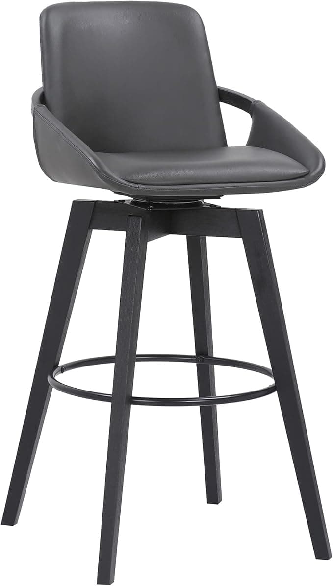 HomeRoots 30&quot; Luxurious Grey Faux Leather and Black Wood Swivel Bar Stool