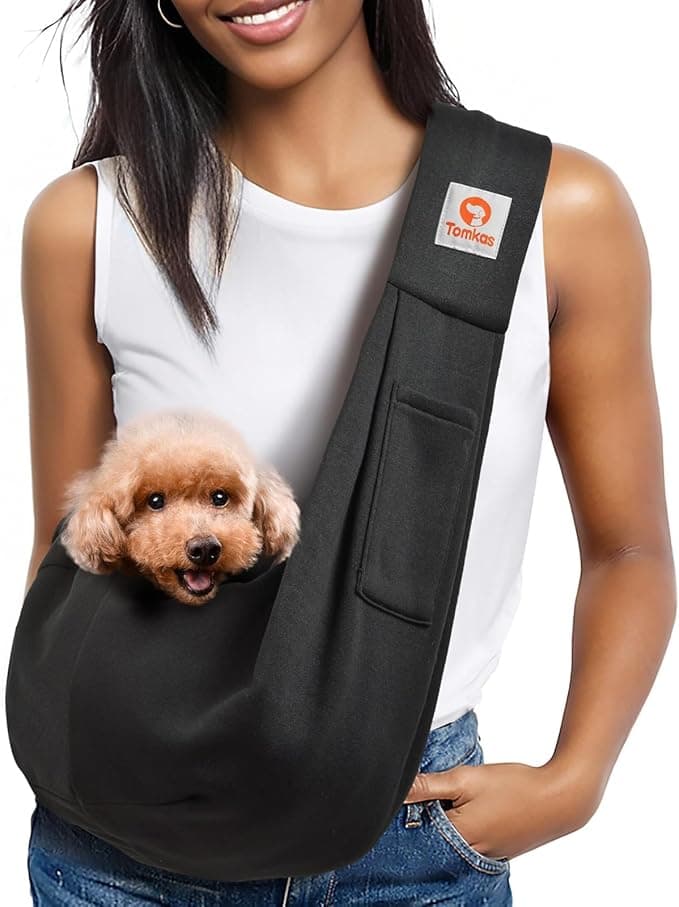 Tomkas Small Dog Sling Carrier - Classic Pocket &amp; Classic Strap - for 3-10 lbs Pets(Black)