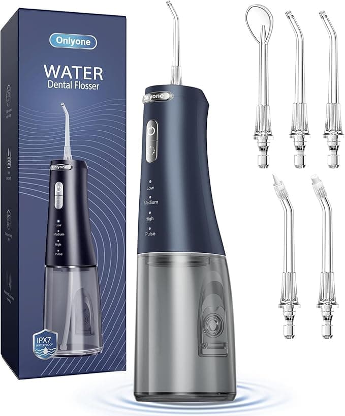 Onlyone Water Dental Flosser, 300ML Portable Oral Irrigator for Teeth, 4 Modes and 5 Jet Tips,Rechargeable Irrigation Cleaner,Electric Flossing Machine Power Flossers &amp; Irrigator Accessories Blue