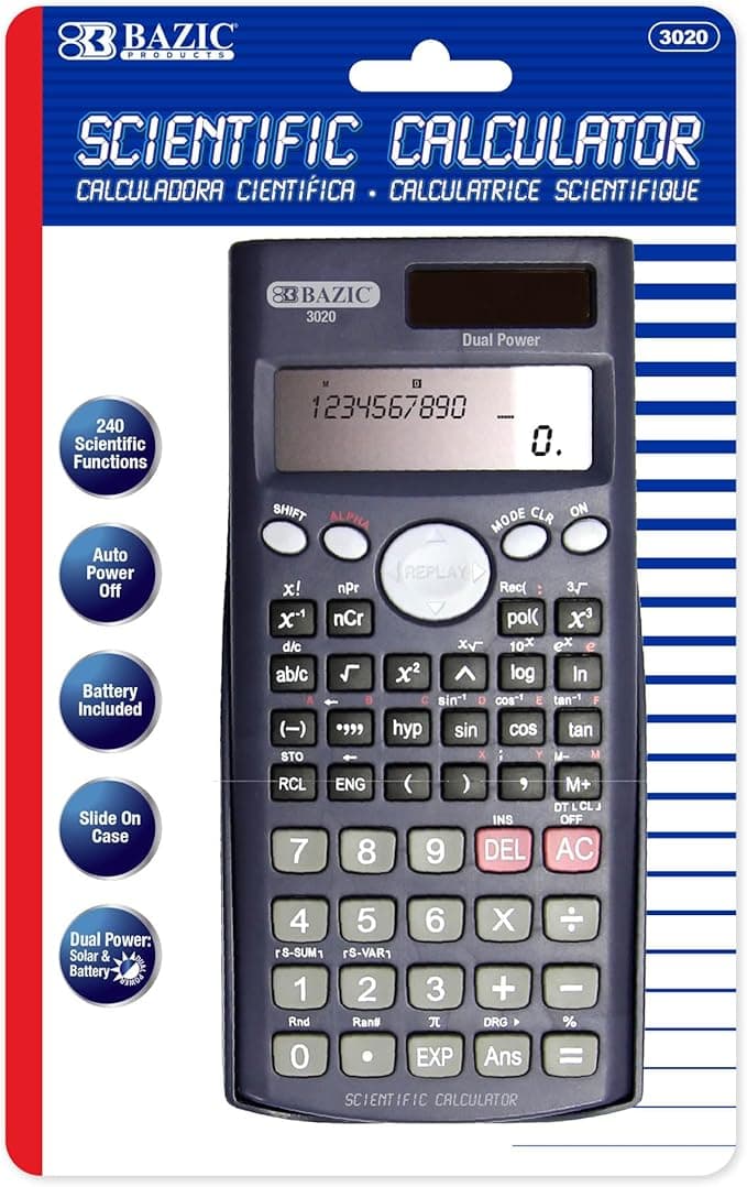 BAZIC Products Scientific Calculator 240 Function w/Slide-On Case, Engineering Calculators LCD Display, Greats and Professionals, Black, 72-Packs