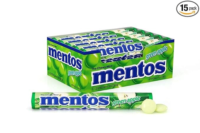 Mentos Chewy Mint Candy Roll, Green Apple, Bulk, Party, Non Melting, 1.32 ounce/14 Pieces (Pack of 15)