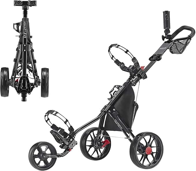 Caddytek CaddyLite 11.5 V3 Golf Push Cart - Lightweight Aluminum 3-Wheel Foldable Golf Bag Cart with Quad-Fold Frame, EVA Wheels, Adjustable Handle, Foot Brake, Mesh Net, Umbrella &amp; Drink Holder