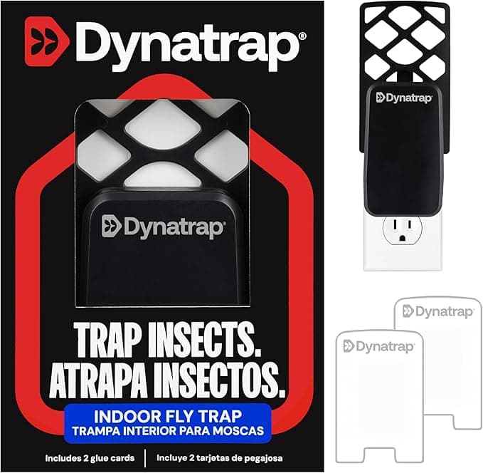 Dynatrap DT3007 Indoor Plug-in Fly Trap for Flies, Fruit Flies, Moths, Gnats, and Other Flying Insects - 1 Black Device + 2 Glue Cards