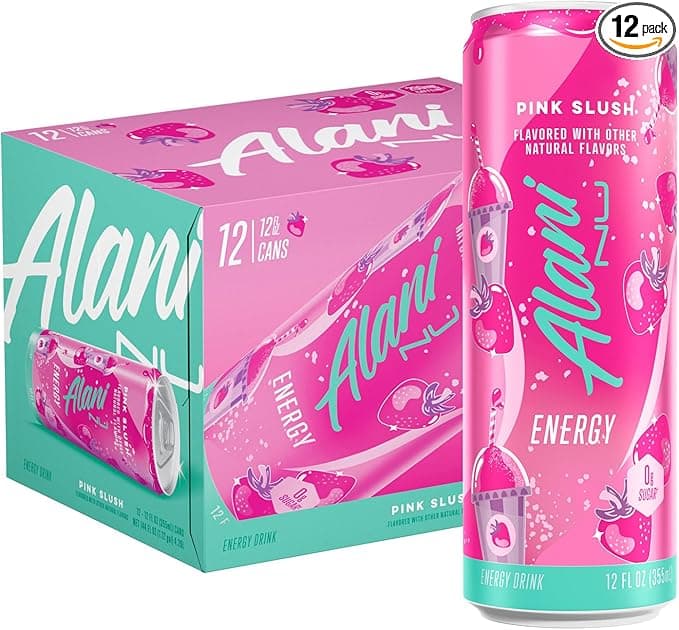 Alani Nu PINK SLUSH, Sugar Free, Low Calorie Energy Drinks, 200mg Caffeine, Biotin, B Vitamins, Zero Sugar, 10 Calories, 12 Fl Oz Cans, 12 Pack