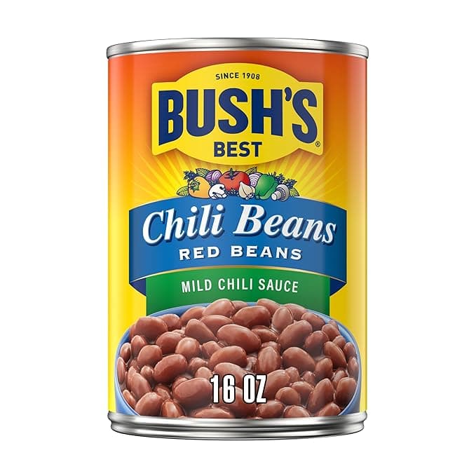 Bush&#x27;s Canned Mild Red Chili Beans (Pack of 1), Plant-Based Protein, Excellent Source of Fiber, Low Fat, Gluten Free, in Mild Chili Sauce, 16 oz