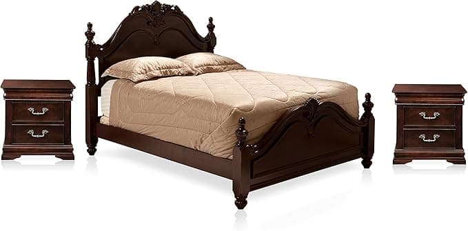 HOMES: Inside + Out Epperson English Style Bed Set with 2 Nightstands, Box Spring Required, King, Cherry