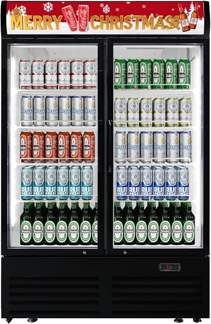 36 cu.ft Commercial Refrigerators with 2 Glass Door, Beverage Fridge with LED Light Display Upright Merchandiser, Drink Cooler with 8 Adjustable Shelves Black ETL Approved