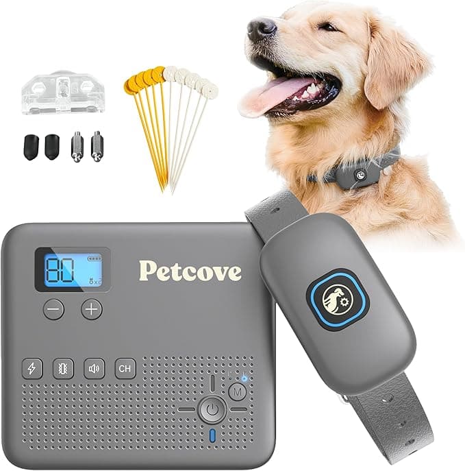 Wireless Dog Fence &amp; Training Collar 2-in-1 | 500 ft Adjustable Boundary | Beep/Vibrate/Static 1–9 Levels | IPX7 Waterproof Receiver | Rechargeable | 10 Flags for Medium &amp; Large Dogs | 15–77 lb