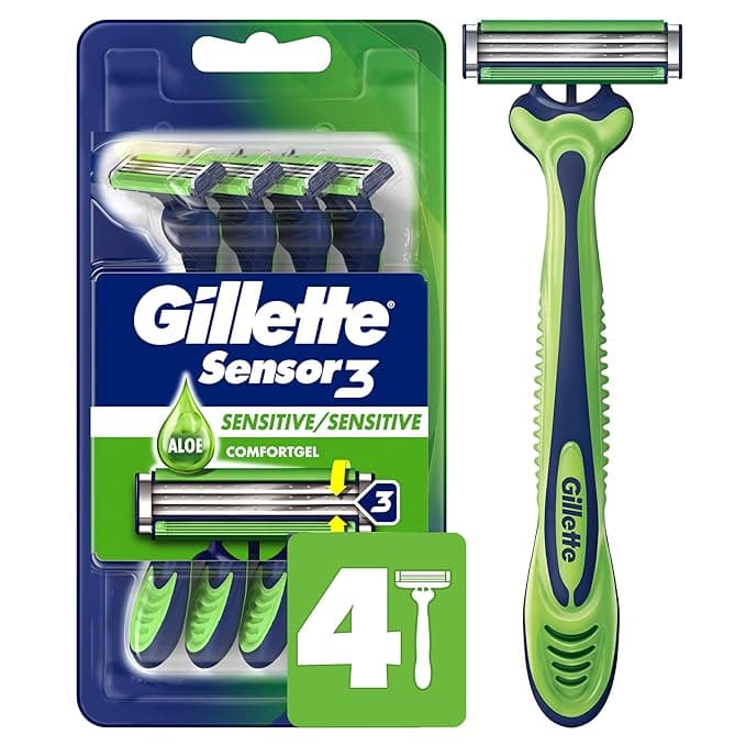 Gillette Sensor3 Sensitive Men&#x27;s Disposable Razor, 4 Razors