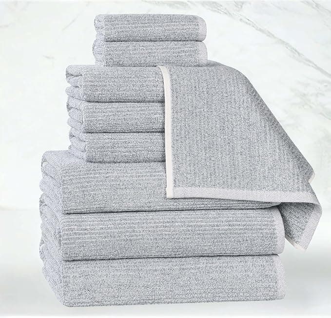 Superior Destin Viscose Cotton Blend Medium Weight Towels, for Bathroom, Shower, Spa, Plush, Quick Dry, Ultra-Soft Towels, Bath Essentials, Ribbed Design, 9 Piece Assorted Towel Set, Denim Blue