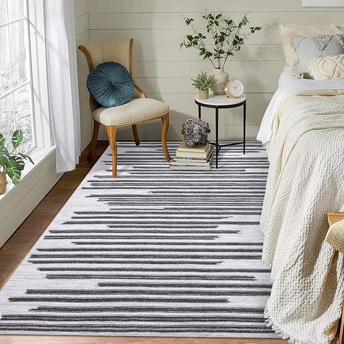 NANAN Washable Rug 4x6 Boho Rug Modern Geometric Rugs for Living Room Bedroom Office Dining Room Black and White Rug Contemporary Stripe Rug Neutral Rug Moroccan Rug Electic Line Pattren Rug