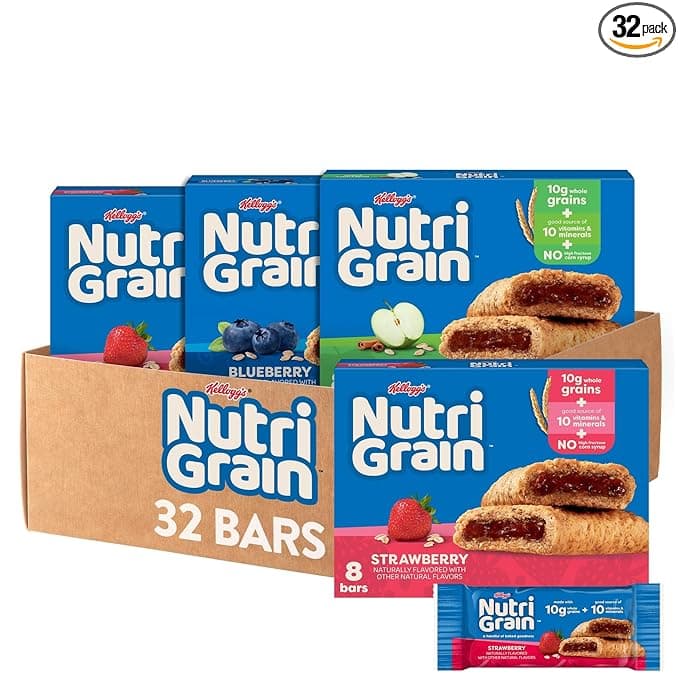 Nutri-Grain Soft Baked Breakfast Bars, Kids Snacks, Whole Grain, Variety Pack (4 Boxes, 32 Count)